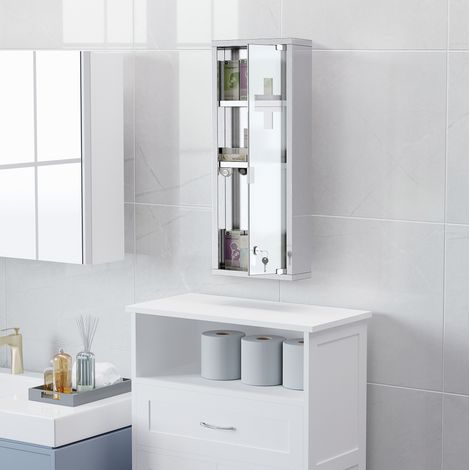 Abschließbarer Wand-Medizinschrank 20 x 12 x 58 cm, Edelstahl, satiniertes Glas HAVRYA (1/4)