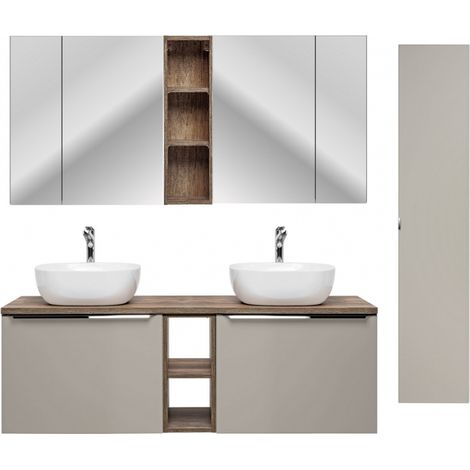 Ensemble complet salle de bain double vasques 140 cm + 6 éléments - Rosario Taupe - Livraison gratuite