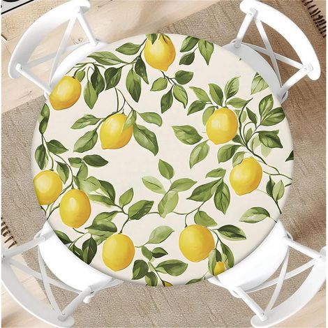 Nappe ronde avec élastique Ø 90cm, motif citron, résistant aux intempéries, pour jardin & balcon