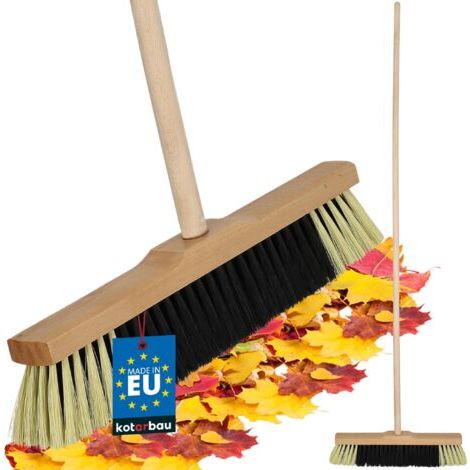 Balai Brosse - avec Manche en Bois - 40 cm - Marron - Balai Cantonnier - Brosse pour Terrasse Poils Durs - Bois de Hêtre & Nylon - Brun Noir Naturel-NANOTEH (1/5)