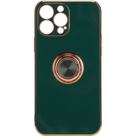 iPhone 13 Pro Handyhülle, ultradünne roségoldene TPU-Hülle, dunkelgrüne, galvanisierte Ringhülle für Damen (1/5)