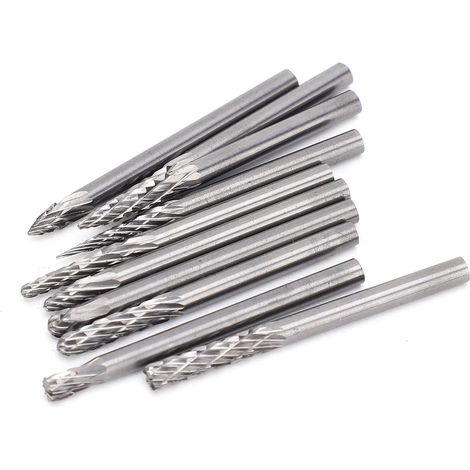 10 têtes de meulage en acier au tungstène, fraise à double rainure, foret rotatif 3x3 mm (1/5)