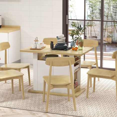 Lot de 4 places de cuisine avec meuble bas et étagères ouvertes, en panneau de particules, 110 x 70 x 75,5 cm, blanc et bois (1/5)