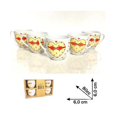 Set 6 Tazzine Tazze da Caffè in Ceramica senza Piattini Cuori (1/2)