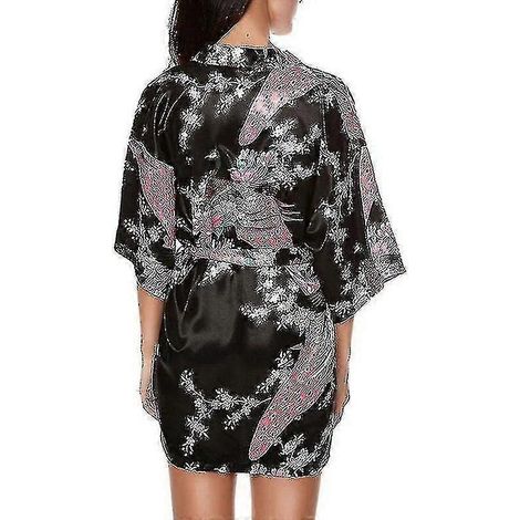 Kimono-Bademantel, Morgenmantel oder Nachthemd aus Seidensatin mit Blumenmuster für Damen (1/4)