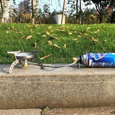 Adaptateur IPB avec support pour cuisinière à gaz longue entrée : réservoir de butane, sortie : vanne Lindal EN417 (1/4)