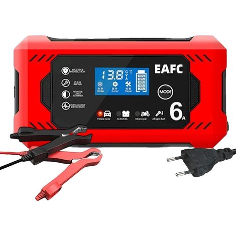 Cargador de baterías, carga eficiente, protecciones de seguridad, 12V 6A Rojo (1/2)