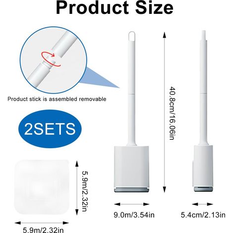 Toilet Brush, 2 Pack Bathroom Silicone Toilet Brushes and Holder Sets with No-Slip Long Plastic Handle and Soft Flexible Bristles, Toilet Brushes with holders and Base for Anti-drip (White) (1/5)