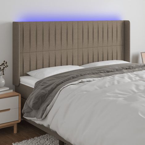 vidaXL Tête de lit à LED Taupe 163x16x118/128 cm Tissu (1/5)