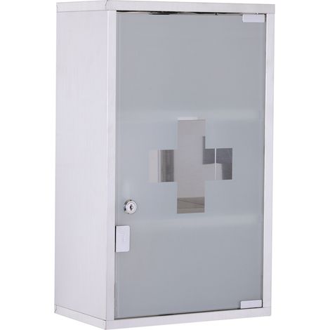 Armoire à pharmacie en acier inoxydable avec serrure 30x12x60 cm sécurité médicaments (1/5)