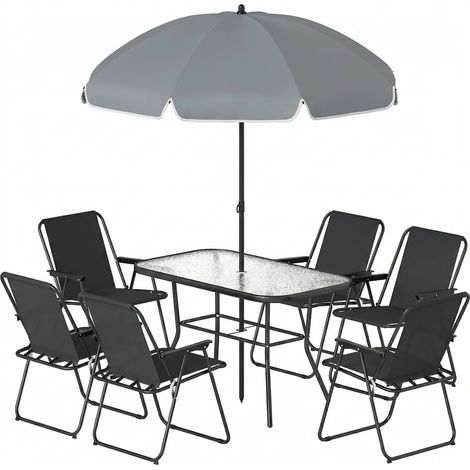 Outsunny Set Giardino 8 Pezzi, 6 Sedie Pieghevoli, Ombrellone