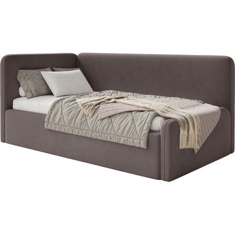 Selsey Fanko – Jugendbett 90x200 cm mit Matratze, Kopfteil links, Samt, Braun