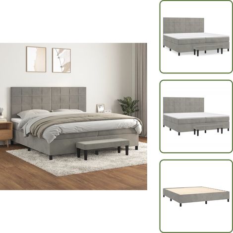 Boxspringbett mit Matratze Hellgrau 200x200 cm Samt - Samtbett - Boxspringbett - Doppelbett - Bettauflage - Luxusbett (1/5)