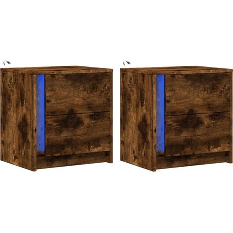 Set di 2 comodini con cassetti e LED 43 x 34 x 45 cm in MDF marrone DEC032841