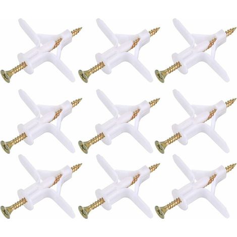 VURAHOME - 100 chevilles pour cloison sèche, 50 chevilles en plastique avec 50 vis pour cloison sèche, vis autotaraudeuses et kit de fixation pour étagère, bloc creux, (1/5)