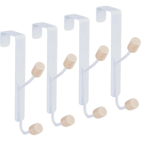 Lot de 4 Crochet Porte, 2 Boutons Bois, Design Mince, Blanc, Pour Salle De Bain Et Chambre (1/5)