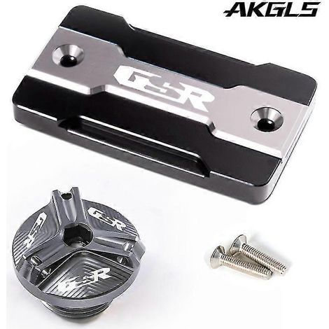 Accessoires pour motos Suzuki GSR 750, 400 et 600 : bouchon de réservoir de carburant et bouchon de remplissage d'huile moteur (GSR-A, gris). (1/4)