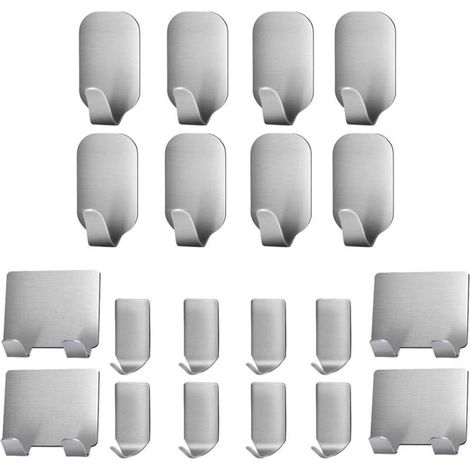 ZOLGINAH 20 Pièces Crochet Adhésif, en acier inoxydable support mural à adhésif 3M pour Peignoir, Manteau, Serviette, clés, sacs, maison, cuisine, salle de bain, anti-rouille et étanche (1/5)