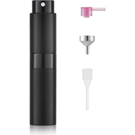 Atomiseur Parfum 8ml - 1 Pièce - Aluminium et Verre - Rechargeable Sans Couvercle - Voyage et Sac à Main - Noir (1/5)