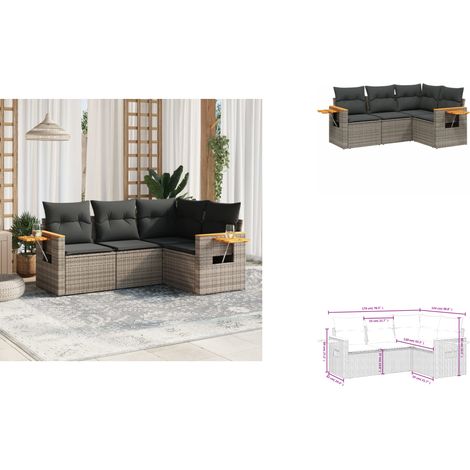 4-tlg. Garten-Sofagarnitur mit Kissen Grau Poly Rattan - Gartenmöbel - Esszimmergarnituren - Outdoor Möbel - Lounge Set - Rattan Sofa (1/3)