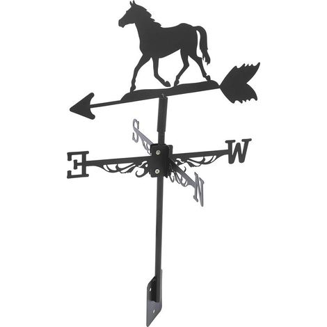 Girouette de Jardin en Fer Indicateur de Direction du Vent, Motif Cheval Courant, Piquet Métallique pour Décoration Extérieure, Outil Météo pour Terrasse, Ferme et Pelouse (1/5)