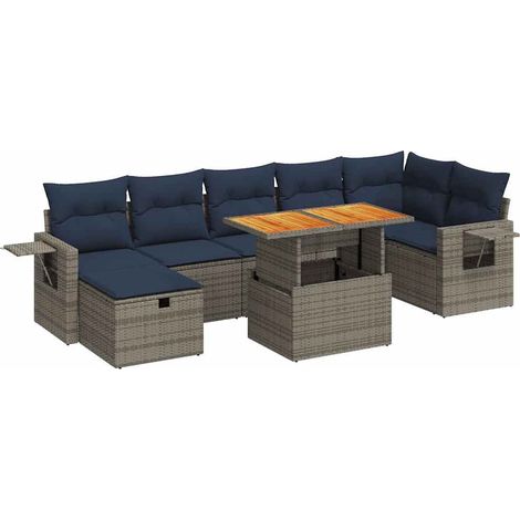 vidaXL Set Divani Giardino 8 pz con Cuscini Marrone Polyrattan Acacia (1/5)