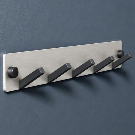 doporro Garderobenhaken Edelstahl, Kleiderhaken Wand mit 5 Haken, selbstklebend & ohne Bohren, stabile Hakenleiste für Jacken, Handtücher, Bad & Flur, Matt schwarz/Nickel gebürstet Stalo-05 (1/5)