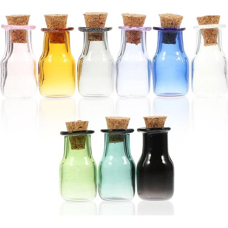 Mini Bouteilles en Verre Différentes Couleurs avec Bouchon de Liège Lot de 9 Faciles à Observer et Scellées, pour Décorer Une Pièce ou Loisirs Créatifs (1/5)
