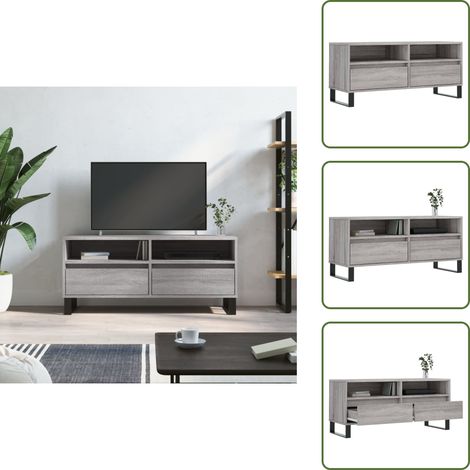 The Living Store Meuble TV sonoma gris 100x34,5x44,5 cm bois d'ingénierie - Rangement salon (1/5)