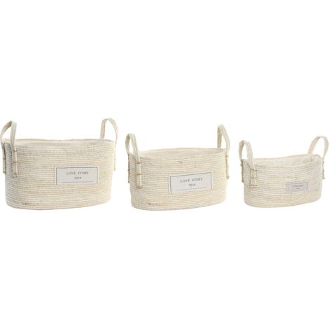 Set von 3 Baumwollfaserkörben 34x23x20 natürliche Baumwollfaser mehrfarbige Farbmaterial Körbe und Kisten Details (1/4)