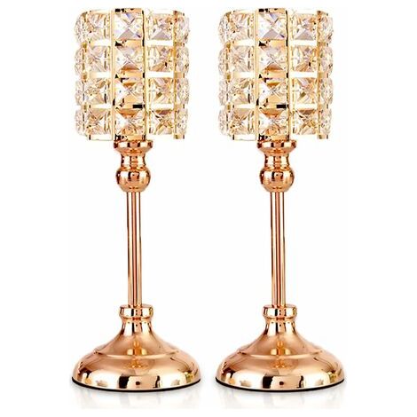 BUNTHAUS Bougeoirs en Cristal d'or 2 PCS Tea Light Cylindre en métal Chandelier Luxueux 35,5 cm de Hauteur Bougeoir Ornements pour centres de Table de Mariage de Salon de Noël (Grand) (1/5)