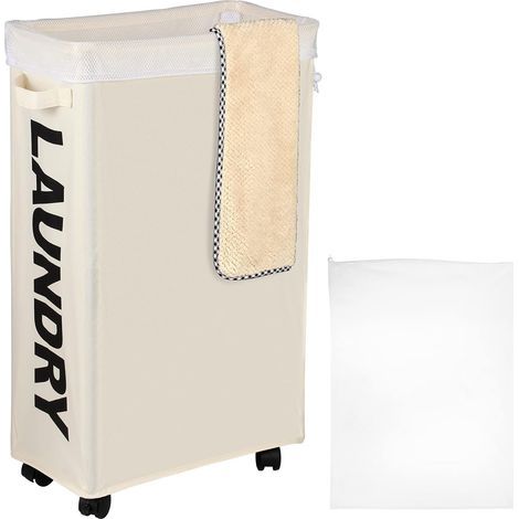 cesta de ropa, 62 L, plegable, con ruedas, poliéster, para baño (1/5)