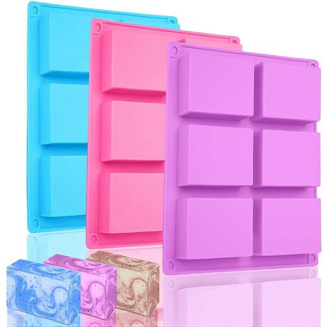 Moule à savon en silicone 20243 pièces, moule à savon rectangulaire 6 cavités pour moule à gâteau au chocolat (1/5)