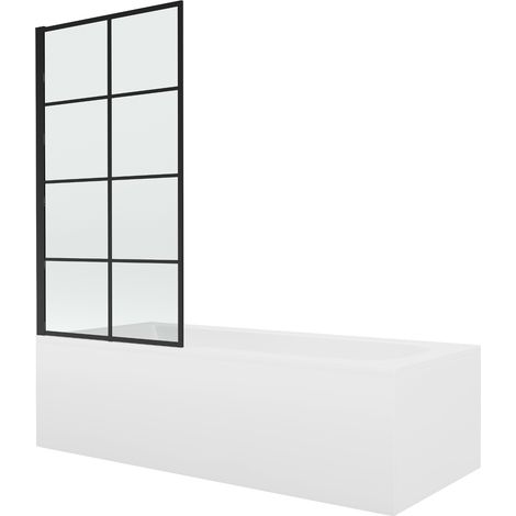 Mexen Vega Rechteckige Badewanne 150 x 70 cm mit Verkleidung und 1-flügeligem Spritzschutz 70 cm, schwarzes Fix-Muster (1/5)