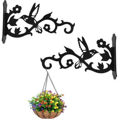(2 Pièces) Support Crochet Plante, Support De Montage Mural Pour Plantes, Suspension Plante, 20 13cm, Fer, Sculpture De Fleurs Et d'Oiseaux (1/4)