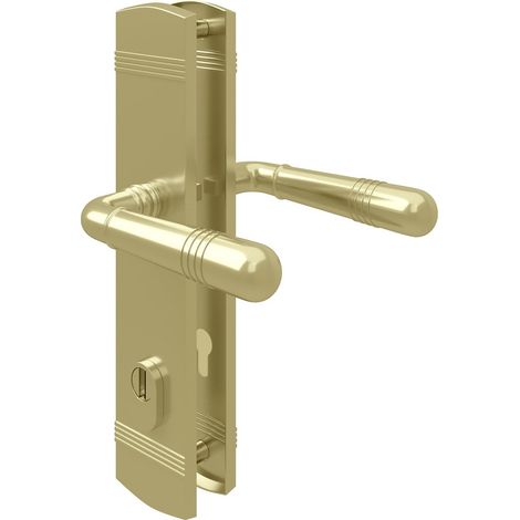 Sicherheits- Türbeschlag Schutzbeschlag Messing Optik Drücker/Drücker DIN 10/92 (1/3)