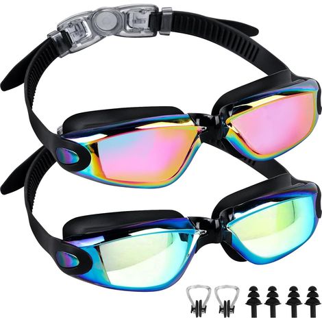 Set di 2 occhialini da nuoto antiappannamento per bambini, maschere da sub con protezione per il naso e tappi per le orecchie, occhialini da nuoto impermeabili per bambine e bambini