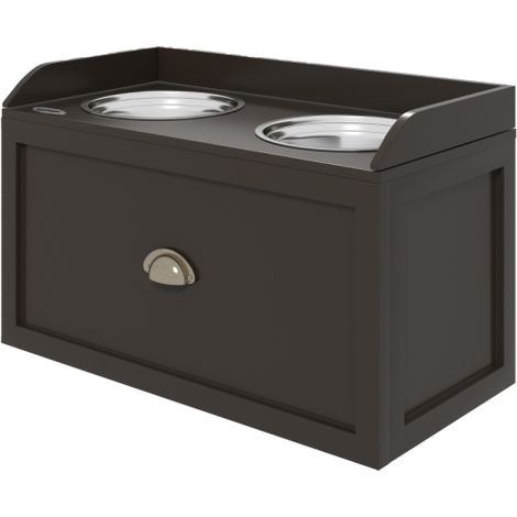 Stazione di alimentazione rialzata con 2 ciotole, 2 vassoi in acciaio inox e 1 vano portaoggetti dimensioni 60 x 30 x 36 cm colore marrone marca On-Site. (1/5)