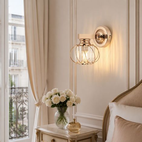 Applique murale, lampe murale, luminaire mural cage cristal, max 60 W, salon chambre couloir, doré, sans ampoule, E27 (1/5)