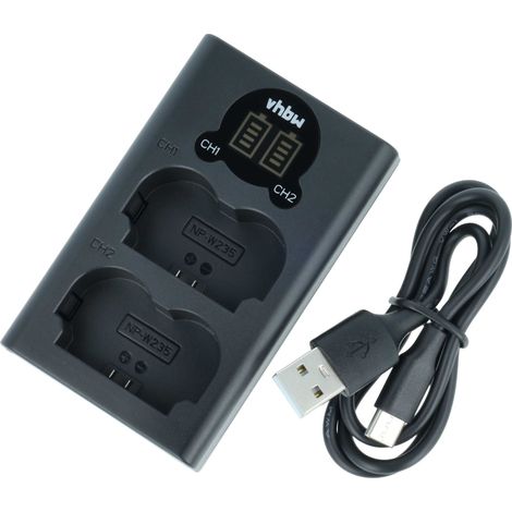 vhbw Dual Micro-USB + USB-C Ladegerät kompatibel mit Fuji Fujifilm GFX100 II, GFX100S Kamera - Ladeschale + Micro-USB Kabel Ladeanzeige + Display (1/5)