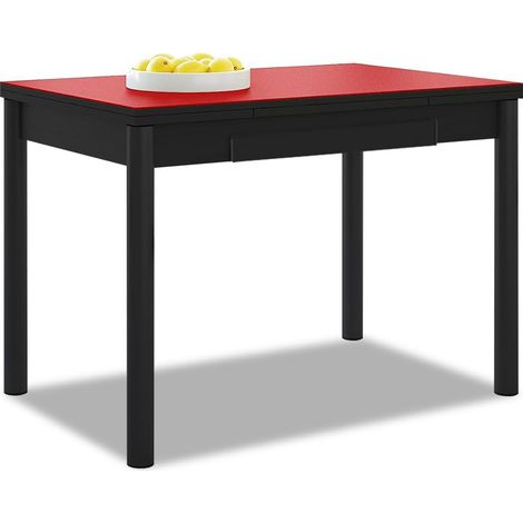Table de Cuisine Extensible - Structure Noire - Couleur Rouge - Idéale pour Les Petits espaces - Dimensions : 90 x 50 cm - Extensible : 140 x 50 cm (1/5)