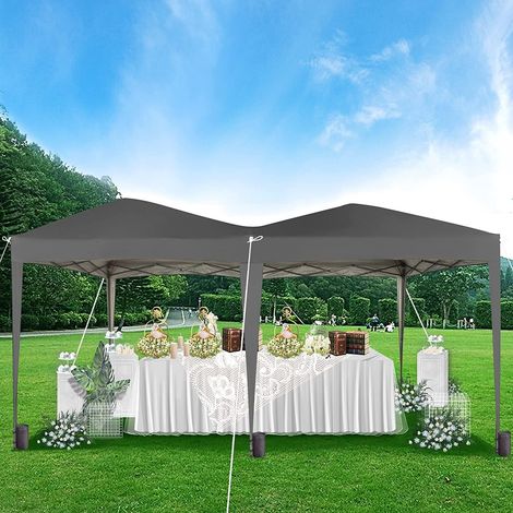 Pop-up Gazebo 3m x 6m with Wind Bars & 6 Weight Bags & Silver Protective Layer Waterproof Marquee Canopy Grey ns (1/4)