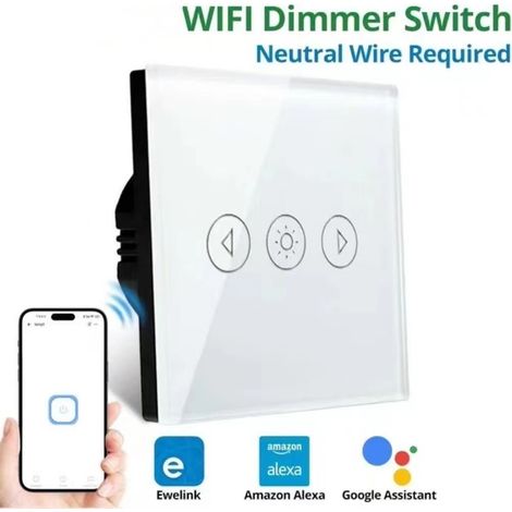 Touch Dimmer Switch, Smart WiFi Dimmer Switch with LED Lights, Requires a Neutral Wire, Glass Wall Switch, 1 Gang 1 Way White, Compatible with Alexa/Google (1/3)
