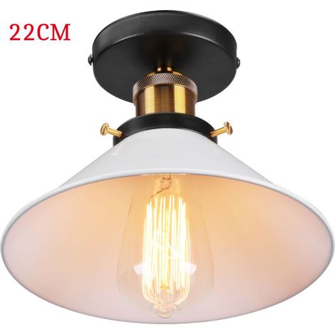 Plafonnier Vintage Rétro Lampe de Plafond Industrielle Fer Abat-jour 22cm Blanc (1/5)