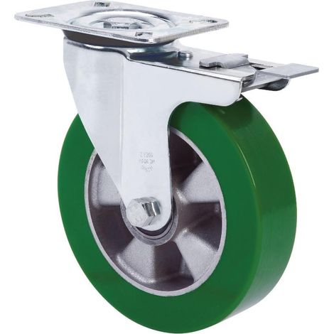 rueda giratora placa freno 4mm 10zvrfd160-augb aluminio-poliur.verde bolas (1/2)