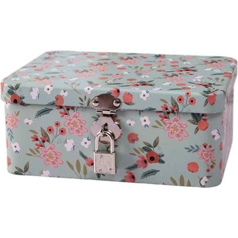 Petite boîte de rangement en fer, jolie boîte à serrure à code, petite boîte de bureau pour produits cosmétiques avec serrure. (1/5)