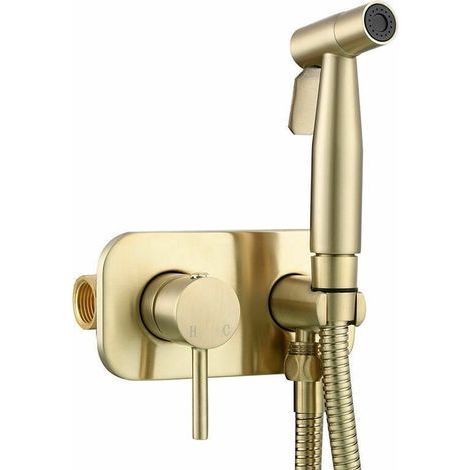 Douchette WC avec pulvérisateur bidet en laiton – Montage mural – Tuyau doublement protégé – Eau chaude et froide – Finition or (1/5)