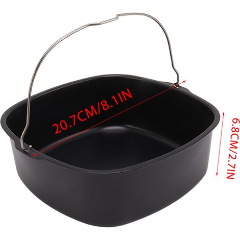 Ortviai Pan à gâteau carré pour friteuse air chaud – 20 cm, revêtement antiadhésif, poignée ergonomique, en métal alimentaire (1/4)