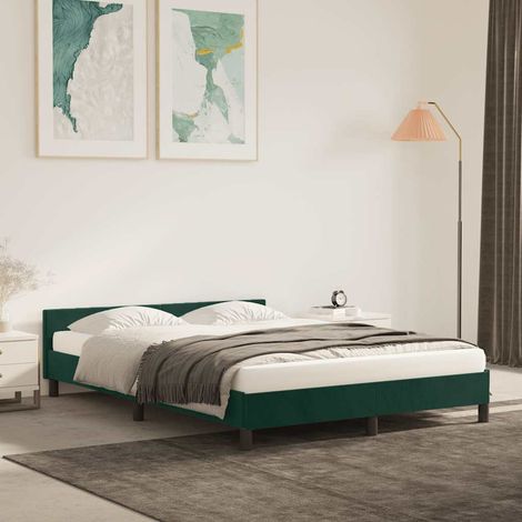 Cadre de lit 140 x 190 cm avec tête de lit en velours vert foncé sans matelas - PANGIVO (1/5)
