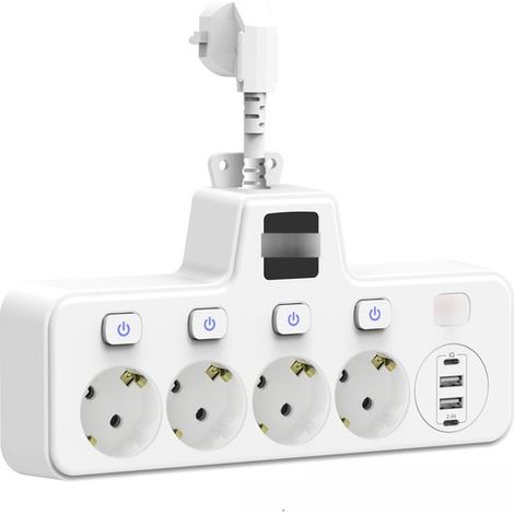 Steckdosenadapter mit Touch-Nachtlicht,2 USB-C-Anschlüssen,2 USB-Anschlüssen,mit Überspannungsschutz,weiß,geeignet für Zuhause und Büro (1/5)